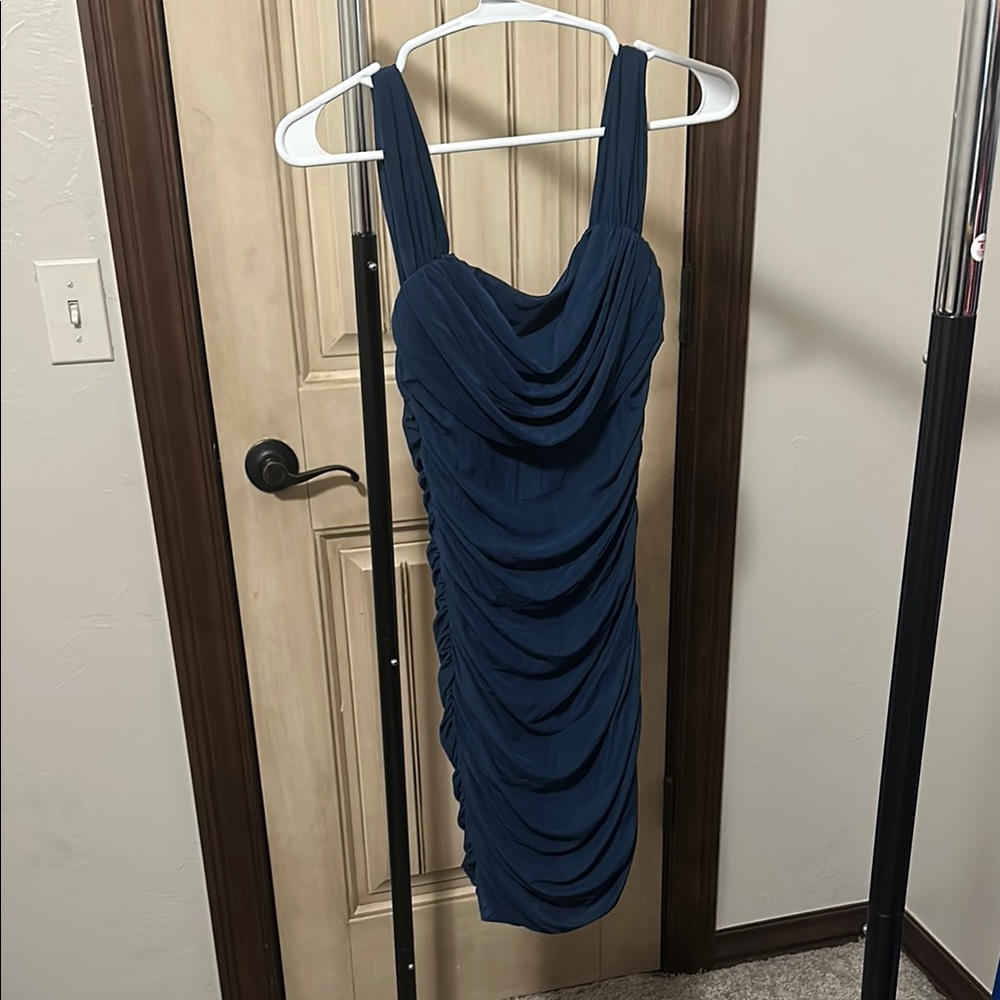 Amazon Navy Blue Draped Mini Dress